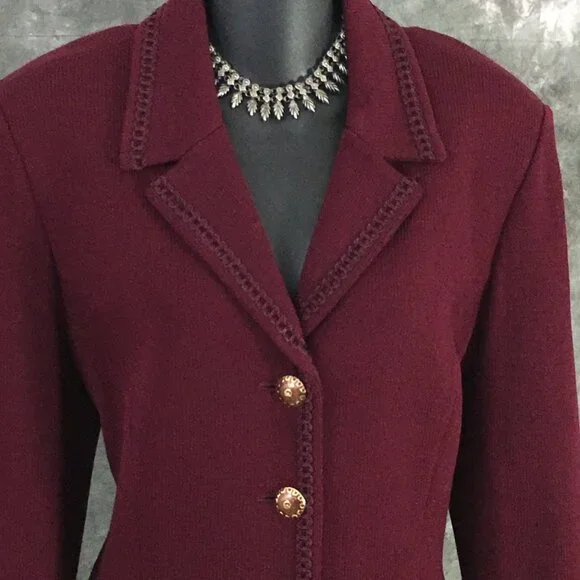 BEAUTIFUL st john collection knit burgundy jacket skirt suit size 10 12 - Picture 5 of 10